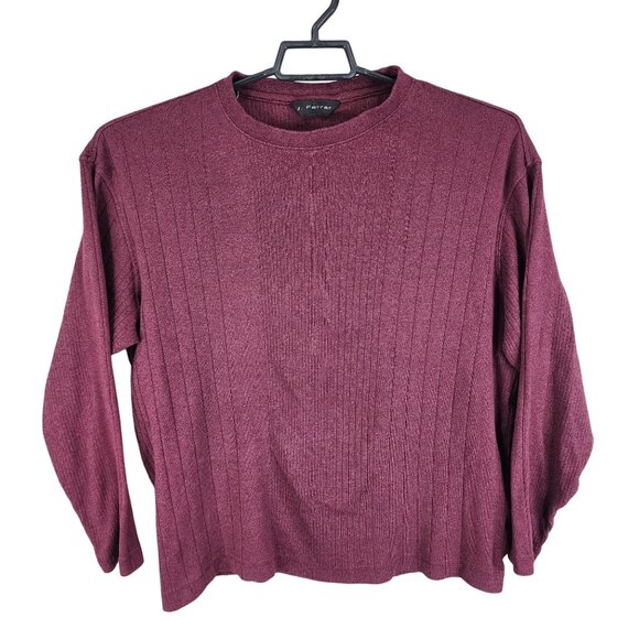 Mens Burgundy J. Ferrar Ribbed Shirt Long Sleeve Crew Neck Size XL - Picture 1 of 8